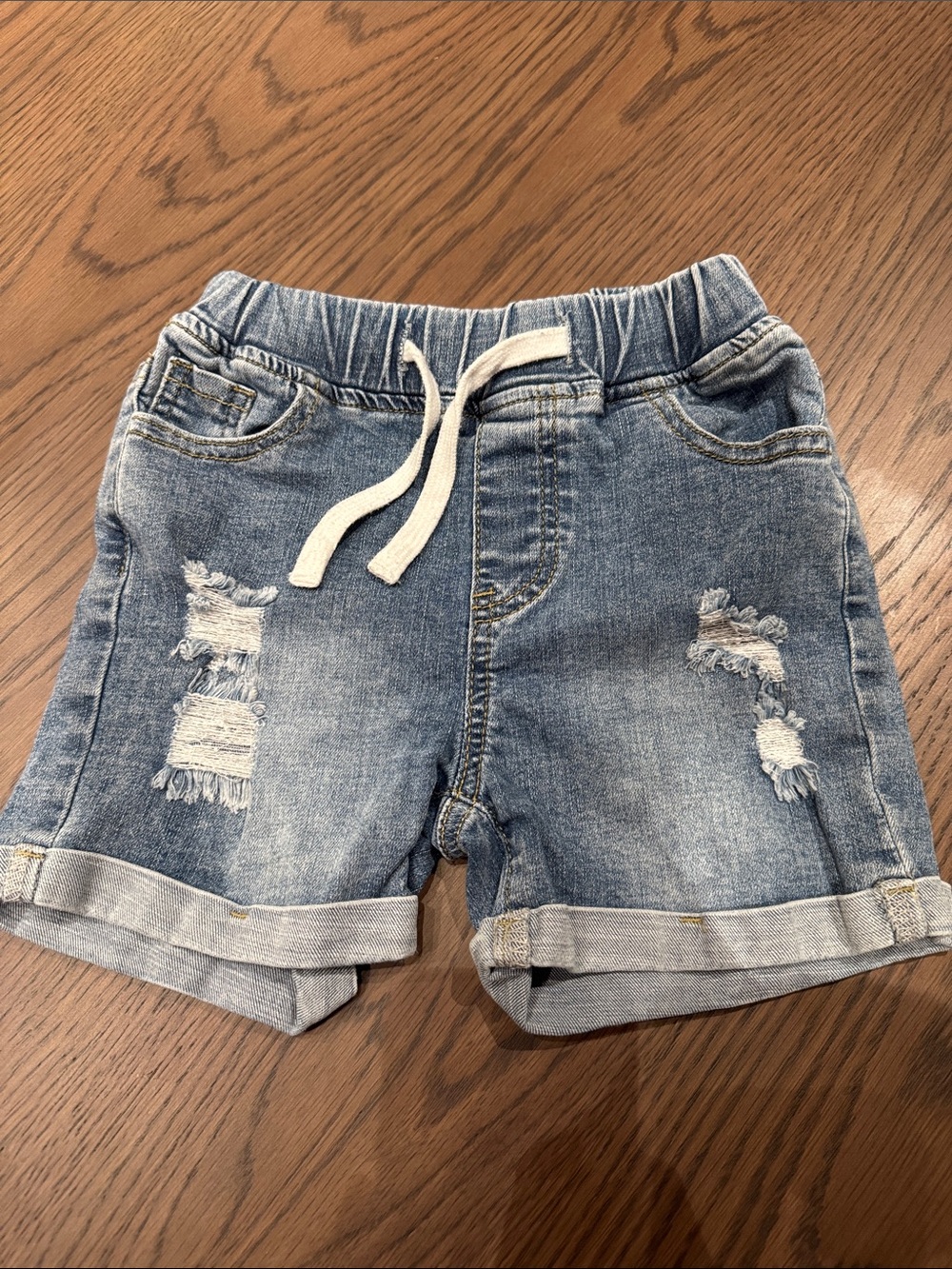 Little Bipsy Distressed Light Blue Denim Shorts with Drawstring